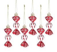 6pcs 8cm Mini Sweet Shaped Christmas Baubles Shiny & Glitter Decorations Xmas Candy Ornaments, Red and White Christmas Decorations for Tree Holiday Home New Year Party Supplies