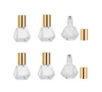 6Pcs 8ml/0.27oz Shaped Glass Clear Roller Bottles DIY Empty Essential Oil Roll-On Bottle With Steel Roller Ball Polygonal Cosmetic Containers Vials for Essential Oils Perfumes Aromatherapy (Gold Cap)