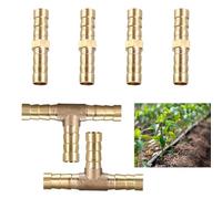 6pcs 8mm Brass Barb Hose Fittings, 4×Straight Connectors & 2×3 Way T-Type Fuel Hose Barb Connectors, Garden Hose Barb Splitter, Suitable for Water, Gas, Air, Fuel