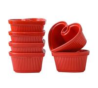 6PCS 8OZ Heart Shape Ramekins Ceramic Bowls, Ceramic Ramekins for Souffle, Dessert, Snacks, Brulee, Sauces, Modern Design Dishes Gift, Kitchen Supplies for Oven & Dishwasher Safe (Orange Red)