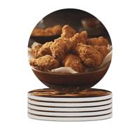 6PCS A Plate of Fried Chicken Coasters Non-Slip Round Drink Coasters with Ceramic Stone and Cork Base, Heat Resistant Absorbent 33.00Stone Coaster Set for Kinds of Mugs and Cups, 4 Inch
