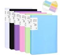 6Pcs A4 30 Pockets Display Folders with Plastic Sleeves & Stickers, Transparent Project Books for Brochures Reports Certificates, Presentation Document Folder for Home, Schools and Offices(6 Colours)