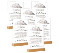 6PCS A5 Acrylic Sign Holder, A5 Acrylic Double Sided Display Stand with Wood Base, Clear A5 Menu Holder, T-Shape A5 Perspex Leaflet Holder, A5 Frame for Office, Restaurant, Café, Poster, Shop, Wedding