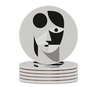 6PCS Abstract Face Coasters Non-Slip Round Drink Coasters with Ceramic Stone and Cork Base, Heat Resistant Absorbent 33.00Stone Coaster Set for Kinds of Mugs and Cups, 4 Inch