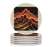 6PCS Abstract Mountain Coasters Non-Slip Round Drink Coasters with Ceramic Stone and Cork Base, Heat Resistant Absorbent 33.00Stone Coaster Set for Kinds of Mugs and Cups, 4 Inch