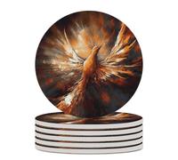 6PCS Abstract Phoenix Coasters Non-Slip Round Drink Coasters with Ceramic Stone and Cork Base, Heat Resistant Absorbent 33.00Stone Coaster Set for Kinds of Mugs and Cups, 4 Inch
