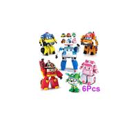 6PCS Academy Robocar Toys Poli Roy Amber Robot Mark Bucky Transformers Robot Car