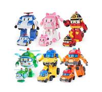 6PCS Academy Robocar Toys Poli Roy Amber Robot Mark Bucky Transformers Robot Car