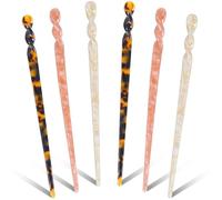 6Pcs Acetate Hair Sticks, Mabor 17.5×1Cm Tortoise Shell Hairpin Color Chopsticks Styling Hair Hairpin Vintage Hairstyle Sticks Accessories for Girls Women