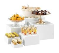 6PCS Acrylic Cubes Riser Hollow Bottom, Food Risers for Buffet Table, Glossy White Buffet Riser Food Display Stand, Cupcake Stand Nesting Display Cubes Boxes for Jewelry, Collectibles, Figures