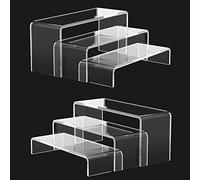 6pcs Acrylic Display Riser Stands, Clear Perspex Shelves for POP Figures, Acrylic Risers Showcase Shelf, Tiered Plastic Display Stand for Collectibles, Perfume, Fragrance, Makeup, Cupcake, Jewelry