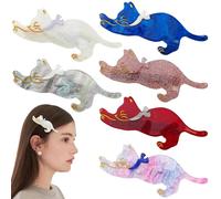 6Pcs Acrylic Duckbill Cat Hair Clips Set - Resin Cat-Themed Hair Accessories, Retro Simple Sweet Acrylic Resin Clips