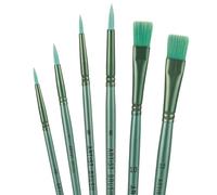6pcs Acrylic Paint Brush Set, Professional Nylon Hair Artist Brushes for Oil Watercolor Gouache Painting Fine Detail & Broad Strokes Beginner Pro Art (Green)