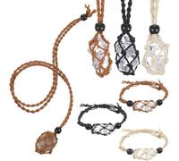 6PCS Adjustable Crystal Holder Necklace Cage and Bracelet Cord Holders, Empty Stone Necklaces Cord Hand-Woven Replacement Pendant Net Cages for Quartz Gemstone, DIY Jewelry Making(3 Colors)