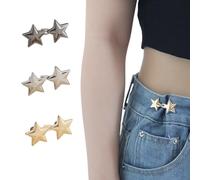 6PCS Adjustable Star Button Waist Tighteners Detachable No Sewing Decorative Waist Buckles Waistband Tightener for Loose Jeans Pants Skirts(3 Colors)