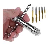 6pcs Adjustable T-Handle Ratchet Tap Wrench Set with Steel and Knurled Chuck, Plated Finish, Compatible with -M8 Taps, Reamers and