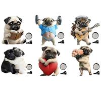 6PCS Adorable Pug Acrylic Car Air Vent Fragrance Diffuser,Car Vents Pendant,2D Cartoon Puppy Solid Air Freshener Decorative Accessory,Fun Interior Accessory for Cars