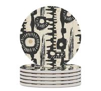 6PCS African Print Design Coasters Non-Slip Round Drink Coasters with Ceramic Stone and Cork Base, Heat Resistant Absorbent 33.00Stone Coaster Set for Kinds of Mugs and Cups, 4 Inch