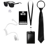 6PCS Agent Costume Accessories, Spy Costume Kit with Black Tie, Thin-Frame Glasses, Earpiece & ID Badge, Christmas, Cosplay, Role-Playing & Party Dress-Up for Men Women Kids