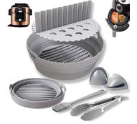 6PCS Air Fryer Accessories, Collapsible Round Silicone Air Fryer Liner for Ninja AF100UK, AF160UK, 15-in-1 Multicooker OL750UK, OP500UK OL550UK, COSORI 5.5L, Ninja Air Fryer Liners Round (Grey)
