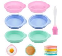 6Pcs Air Fryer Egg Mould Silicone Egg Mold with Brush 4 Inch Silicone Eggs Bite Molds Non Stick Round Silicones Layer Cake Mold Silicones Eggs Poachers for Air Fryer Muffin Lids Sandwiches Cake