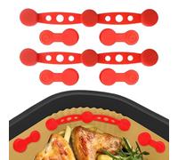 6pcs Air Fryer Magnets for Parchment Paper Stainless Steel Hanging Magnetic Strip Heat Resistant Food Grade Silicone Magnet Clips to Secure BakingPaper for All Iron Basket Air Fryer Models (Red)