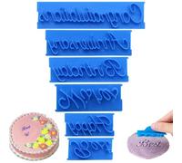 6Pcs Alphabet Cookie Cutters Fondant Letters Cookie Icing Letter Cutters Cake Writing Stencils Happy Birthday Wishes Congratuation Anniversary Embosser Stamp for Fondant Icing Cake Decoration