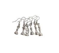 6Pcs Ancient Silver Bronze Chess Knight Bishop Pawn King Queen Rook drop earrings,Chess Gift for Chess Lovers (ancient silvery)