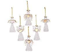 6Pcs Angel Ornaments Glass Angel Figurines with Gold Halos Hanging Crystal Clear Ornaments for Christmas Christian Blessing Anniversary Thanksgiving Glass Figurines