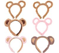 6PCS Animal Bear Plush Headband Set, Cute Bear Ears Headbands Cartoon Animals Plush Hairband Soft Makeup Headband Animal Cosplay Fancy Dress Up Face Wash Headbands Cute Hairband Party Supplies