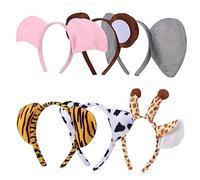 6pcs Animal Headband for Adults Fun Hair Accessories with Cow Monkey Giraffe Tiger Pig and Elephant Ears for Festivals Parties and Costume Events