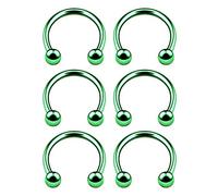 6PCS Anodized Green Horseshoe Earrings 16g 1/2 12mm 3mm Ball Cartilage Septum Nose Lip Earring Tragus Piercing Jewellery 6523