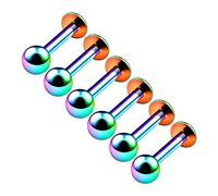 6PCS Anodized Rainbow Lip Ring Studs 14 Gauge 1/4 6mm 4mm Ball Tragus Cartilage Earrings Spider Bite Piercing Jewellery 6361