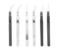 6PCS Anti Magnetic Soldering Tweezer Set, Reverse Action Ceramic Tip Tweezers with Heat Resistant Up to 1500℃, Stainless Steel Precision Tools for Circuit Board Watch Jewelry