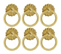 6Pcs Antique Gold Ring Pulls Vintage Small Ring Pulls with Flower Deco Knobs Handles for Drawer Cabinet Closet Cupboard