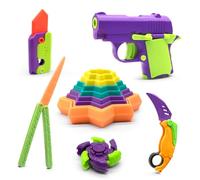 6pcs Anxiety Relief Sensory Toys, Fidget Gun Toy with Pistol Shaped Fidget Slider Plastic Carrot Knife Toy Claw Knife, Stress Relief Gun Fidget Toys for Kid Adult Present