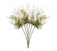 6pcs Artificial Acacia Flowers 15 Inch Fake Acacia Stems Bouquet Yellow White Flowers Mimosa Leaves Flocking Plants for Indoor Outdoor Home Garden Wedding Decoration (White)