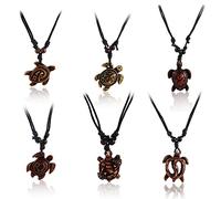6pcs Artificial Bone Carving Sea Turtles Pendant Necklaces Set Hand Carved Adjustable Rope Cotton Yin Yang Hawaiian Surfer Natural Ocean Lucky Animals Amulet Jewelry for Women Men, cord, No Gemstone