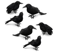 6PCs Artificial Crows, Black Feathered Crow, Spooky Decorations, Realistic Raven Birds Decorations for Home Decor Indoor Outdoor Garden Props