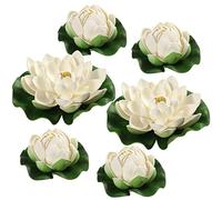 6Pcs Artificial Floating Foam Lotus Flowers,With Water Lily Pad Ornaments, White,Perfect for Patio Koi Pond Pool Aquarium Home Garden Wedding Party Special Event Decoration