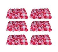 6PCS Artificial Flower Wall Fake Flower Wall Artificial Rose DIY Flower Wall Silk Flower Wall Panel for Wedding Background Decorations Home Garden Party Decor 60 x 40cm, Deep Rose Red Pink