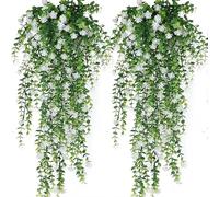 6Pcs Artificial Hanging Plants Fake Hanging Plant Faux Eucalyptus Leaf Greenery Vine Outdoor UV Resistant Plastic Plants Home Garden Wedding Party Indoor Outdoor Decorations (White)