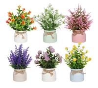 6pcs Artificial Pot Flowers Small Fake Plants with Pot Mini Potted Plants for House Office Tabletop Decoration