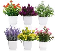 6pcs Artificial Pot Flowers Small Fake Plants with Pot Mini Potted Plants for House Office Tabletop Decoration
