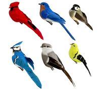 6pcs Artificial Realistic Birds Feathered Song Bird Clip on Christmas Tree Ornaments Figures for Garden Party Decoration Wreath Crafts, Assorted Colors