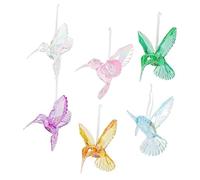 6Pcs Assorted Color Acrylic Hummingbird Ornaments for Home Decoration Vibrant Hanging Bird Figurines for Garden Wedding and Christmas Tree Crystal Pendants Shiny Iridescent Purple, Blue and Clear Bird