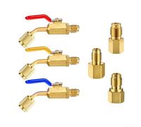 6PCS Automotive Air Conditioning 45 Degree Angle Constrained Ball Valves with Quick Connect Vacuum Pump Adapters for R12 R22 R134a Systems