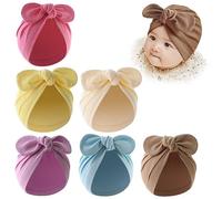 6pcs Baby Hats Soft Cotton Newborn Turban Hats 6-18 Months Toddler Elastic Bow Turban Hats for 6-18 Months Girls Boys Toddlers