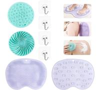 6pcs Back/Foot Scrubber for Shower, Silicone Brush with Suction Cup for Cleaning & Exfoliating Skin, Shower & Bath Scrubber Mat for Foot Care, Exfoliation, Spa, Reduces Pain