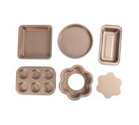 6pcs Bakeware Set, Carbon Steel Anti Stick Baking Pans Set with Loose Bottom, Non Stick Coating for Toast Muffin Pizza Cake, Multi Functional Kitchen Oven Bakeware for Home Bakers (Golden)
